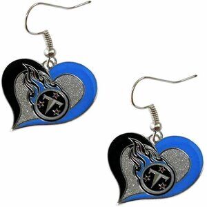 New Tennessee Titans NFL Silver Swirl Heart‎ Dangle Earrings Non-Allerg…